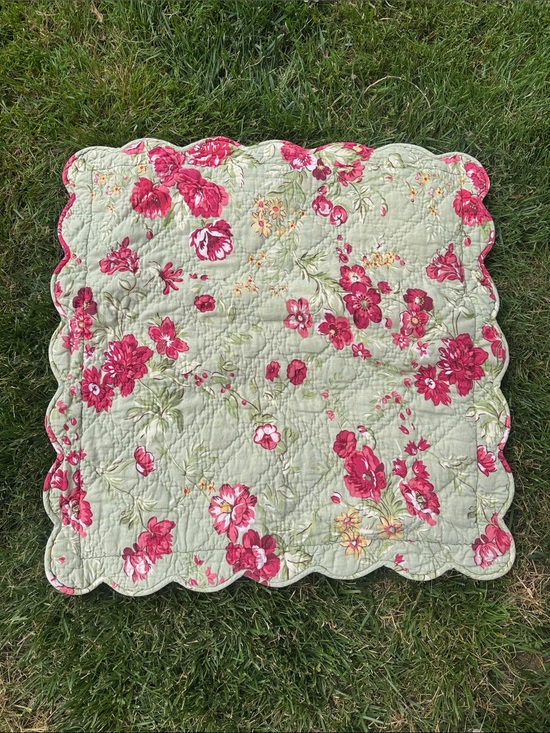 PotteryBarn Other - PotteryBarn Floral Quilted Pillow Case in Sage Green and Rose